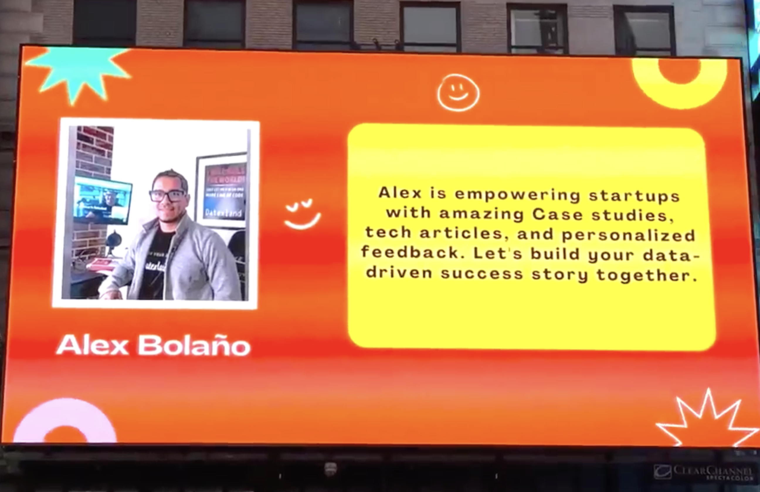 Alex Bolaño featured on Times Square NYC digital billboard